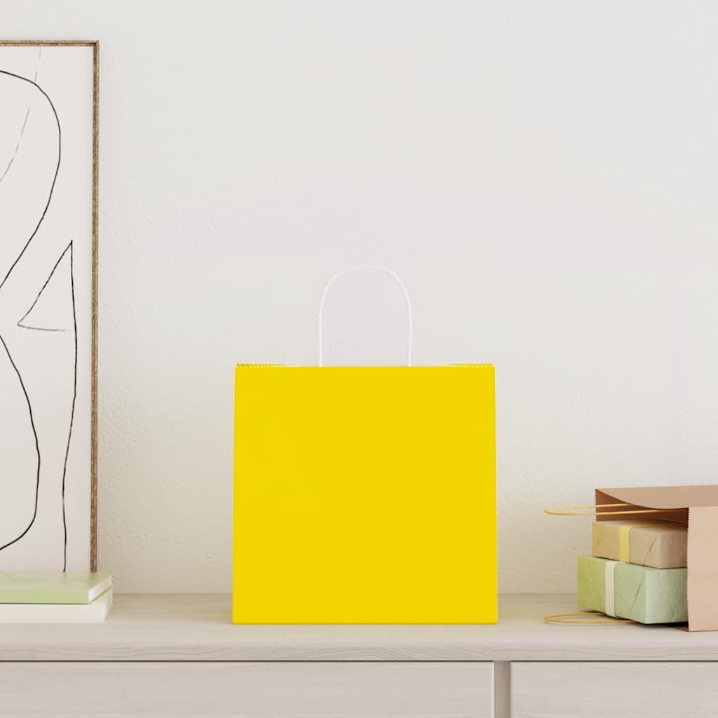 Paper Bags 250 pcs with Handles Yellow 26x17x25 cm