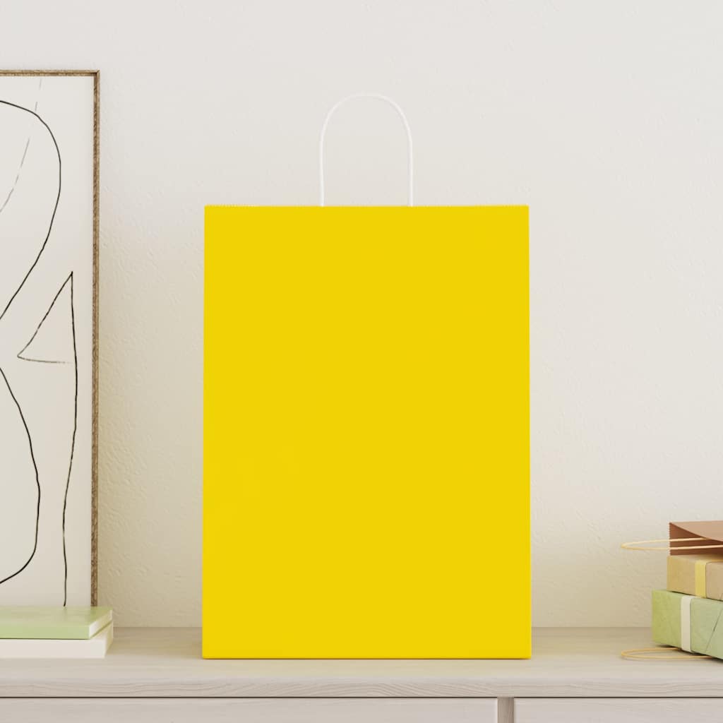 Paper Bags 250 pcs with Handles Yellow 32x17x44 cm
