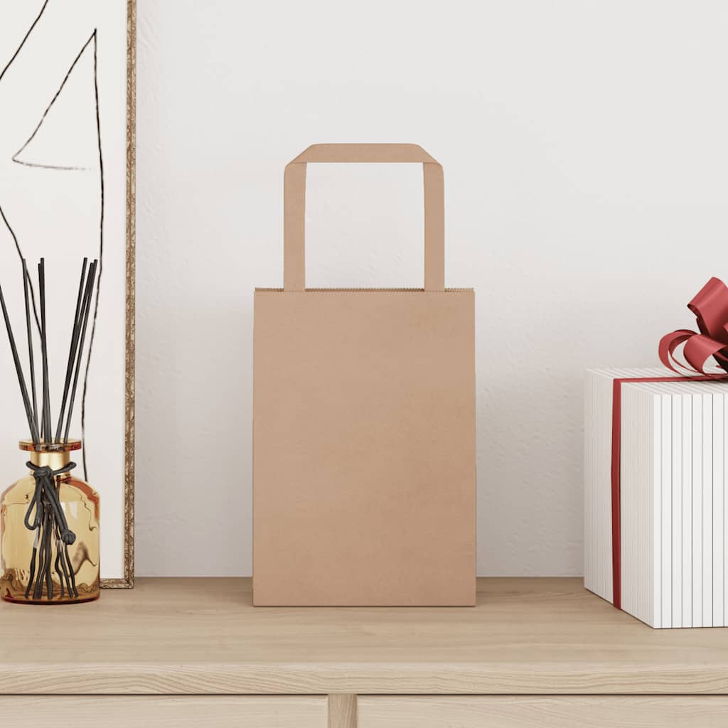 Paper Bags 250 pcs with Handles Brown 15x8x21 cm