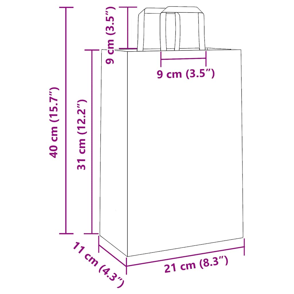 Paper Bags 250 pcs with Handles White 21x11x31 cm