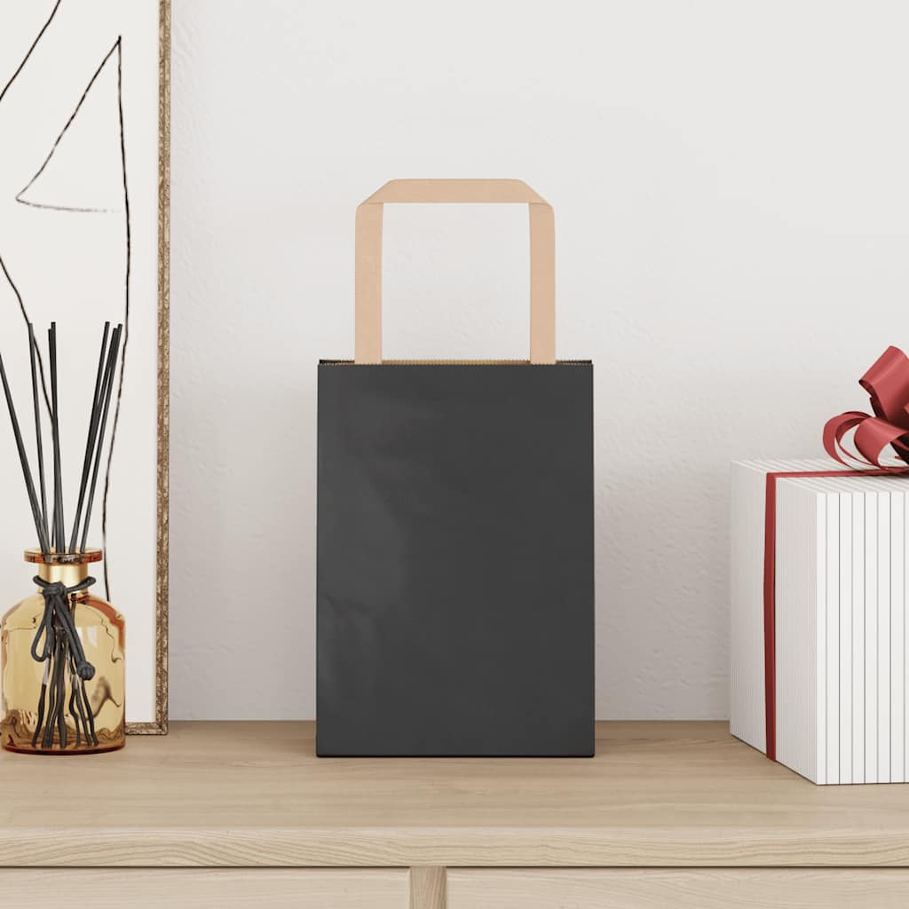 Paper Bags 50 pcs with Handles Black 15x8x21 cm