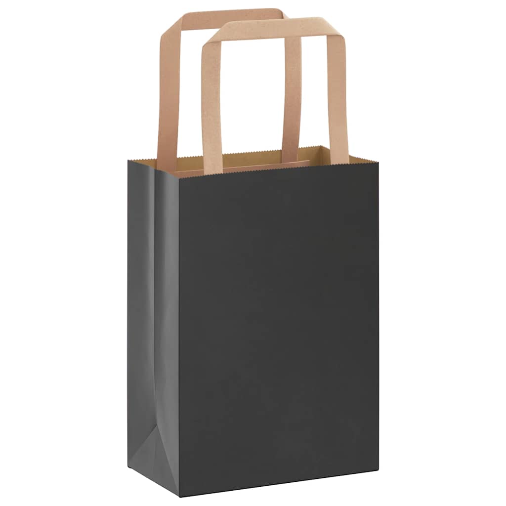 Paper Bags 50 pcs with Handles Black 15x8x21 cm