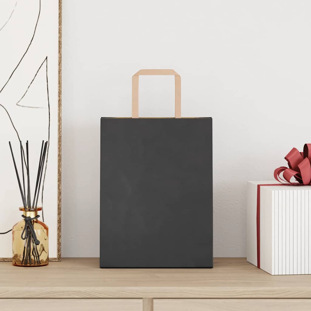 Paper Bags 50 pcs with Handles Black 21x11x28 cm