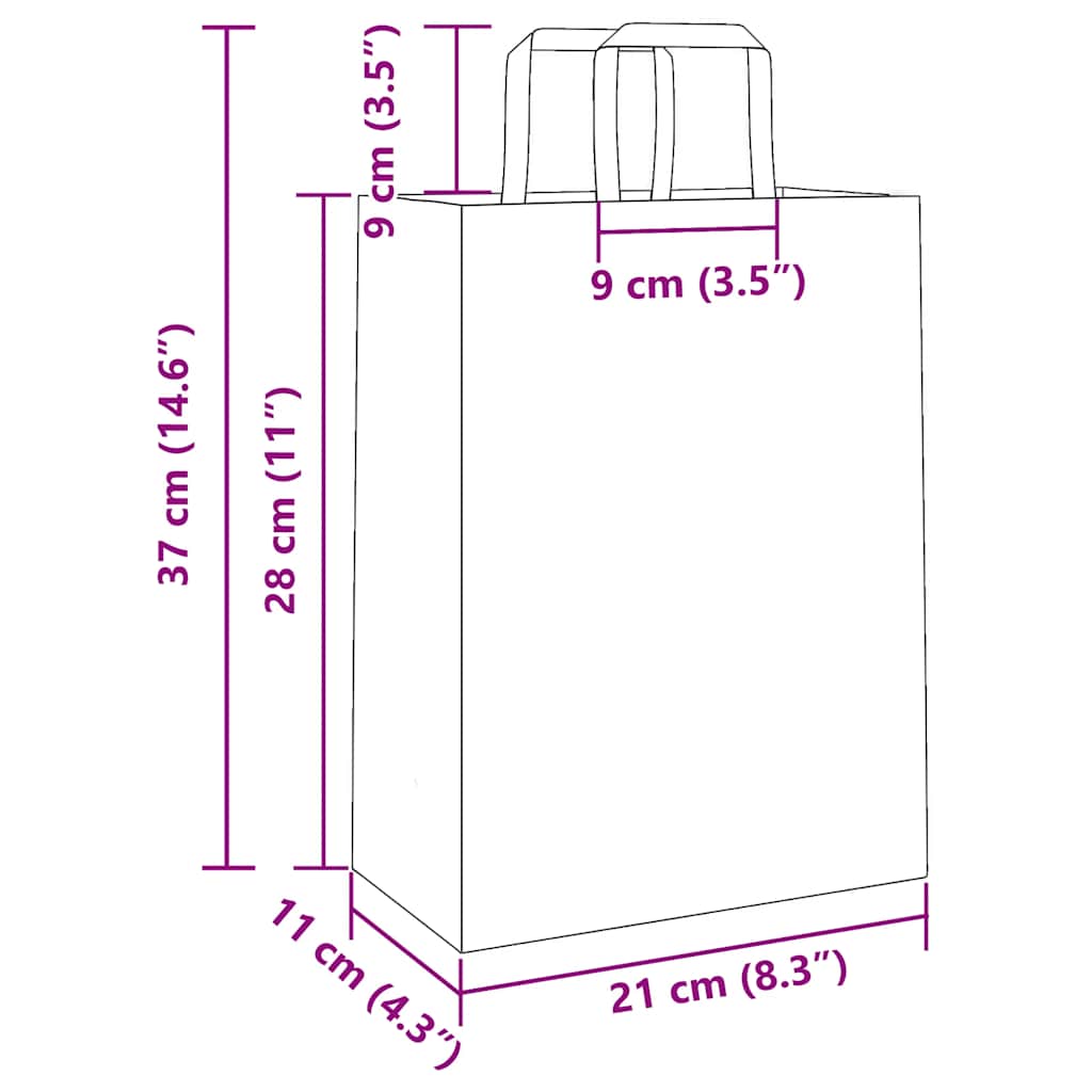 Paper Bags 50 pcs with Handles Black 21x11x28 cm