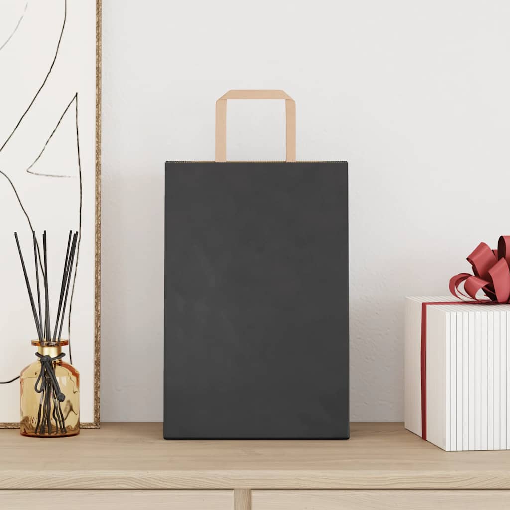 Paper Bags 250 pcs with Handles Black 21x11x31 cm