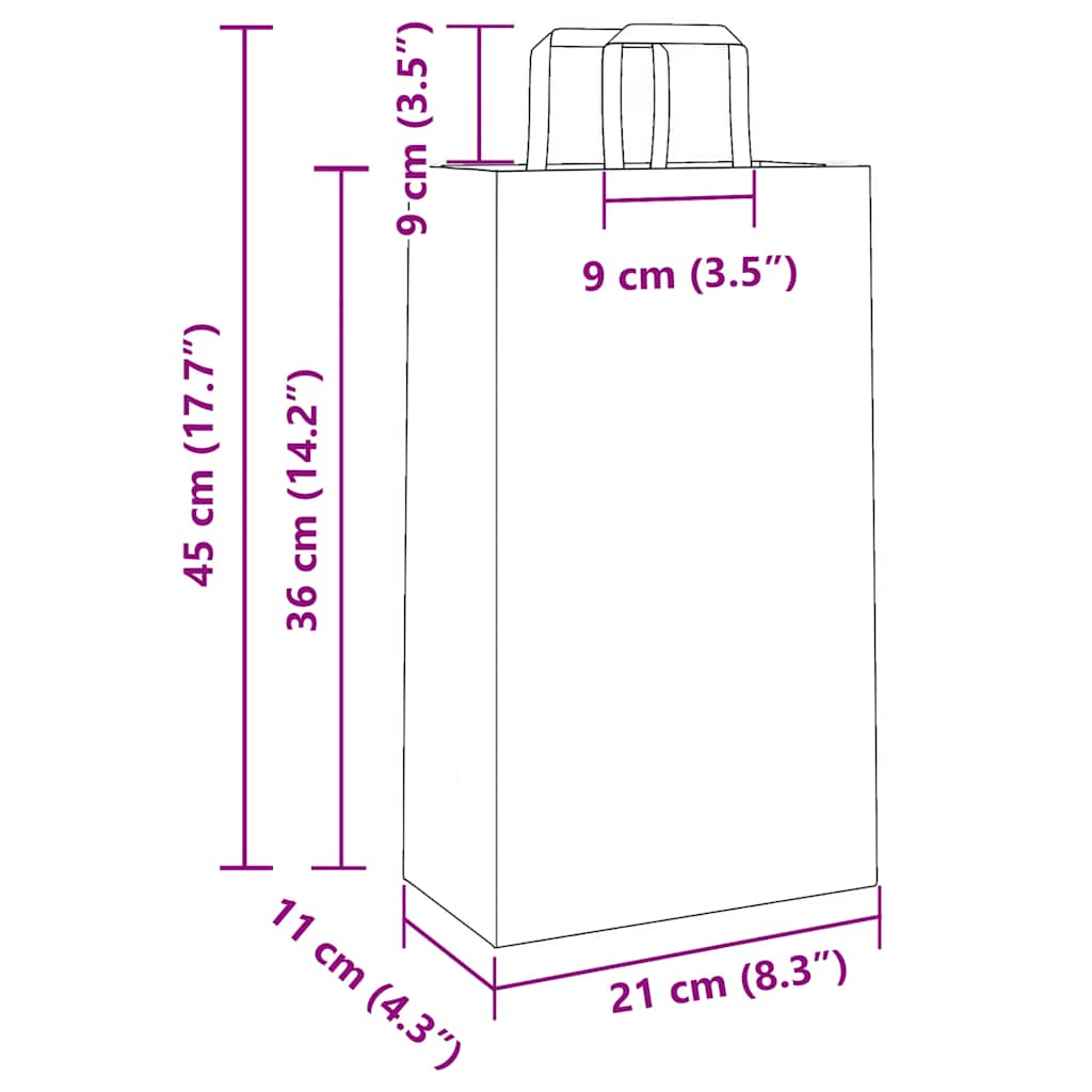 Paper Bags 250 pcs with Handles Black 21x11x36 cm