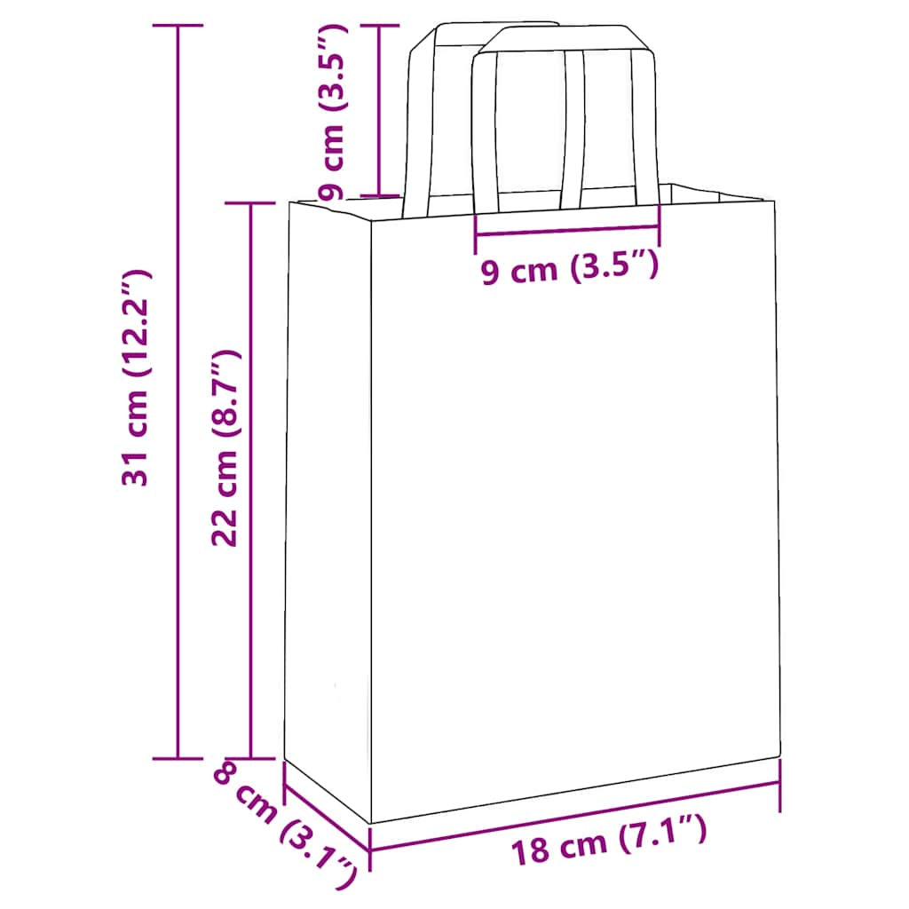 Paper Bags 50 pcs with Handles Pink 18x8x22 cm