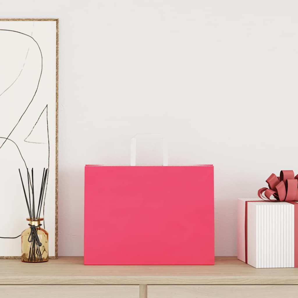 Paper Bags 250 pcs with Handles Pink 32x17x25 cm