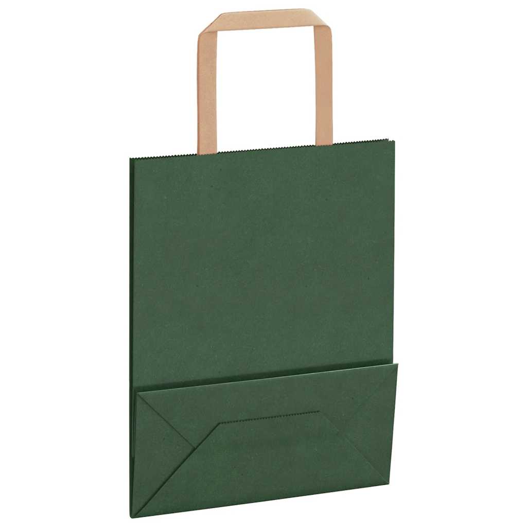 Paper Bags 250 pcs with Handles Green 18x8x22 cm