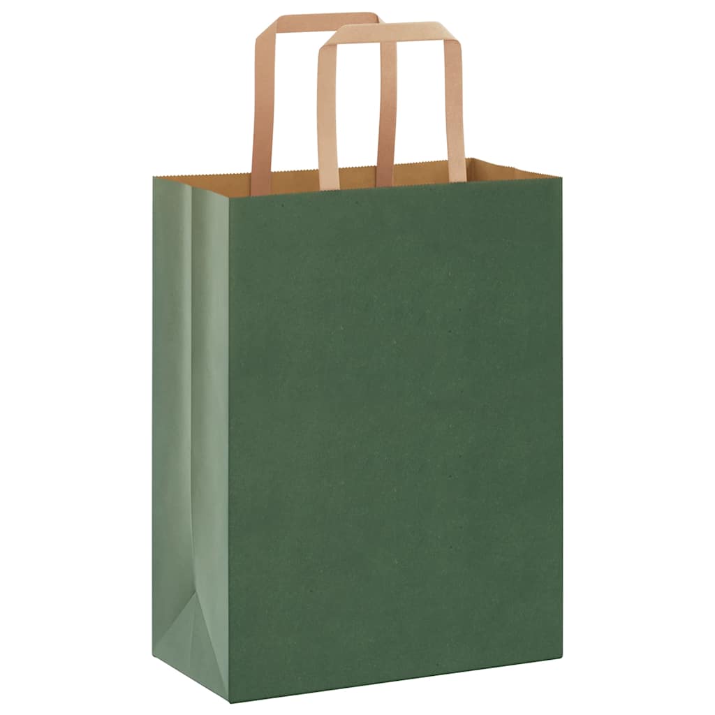 Paper Bags 250 pcs with Handles Green 21x11x28 cm