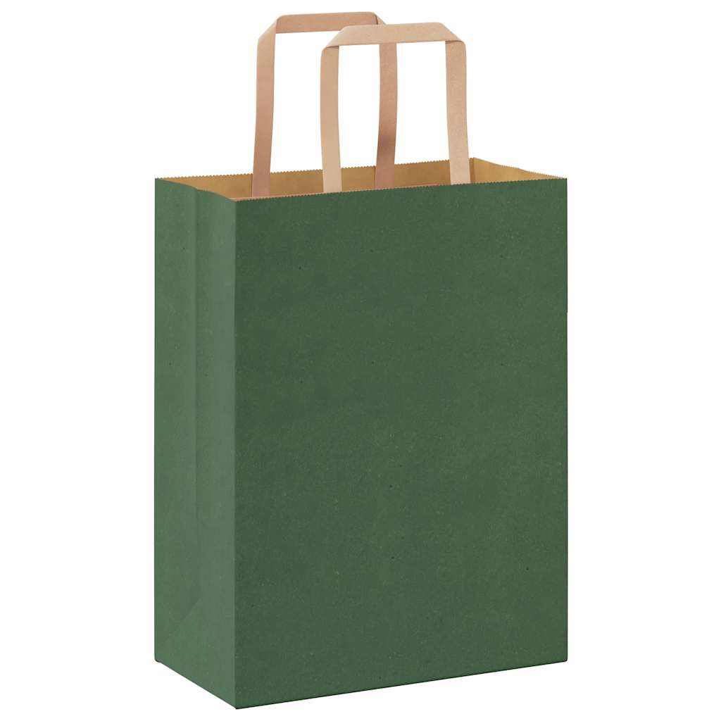 Paper Bags 250 pcs with Handles Green 21x11x28 cm