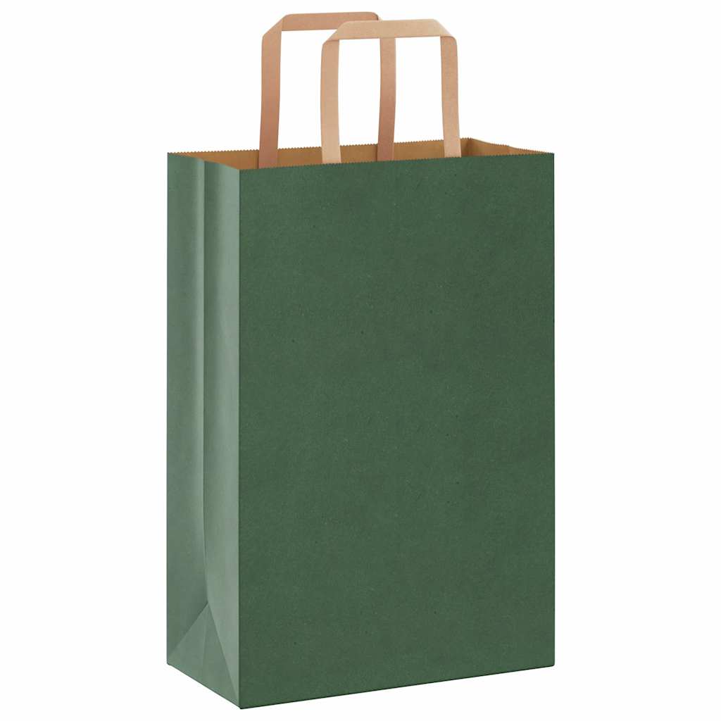 Paper Bags 250 pcs with Handles Green 21x11x31 cm