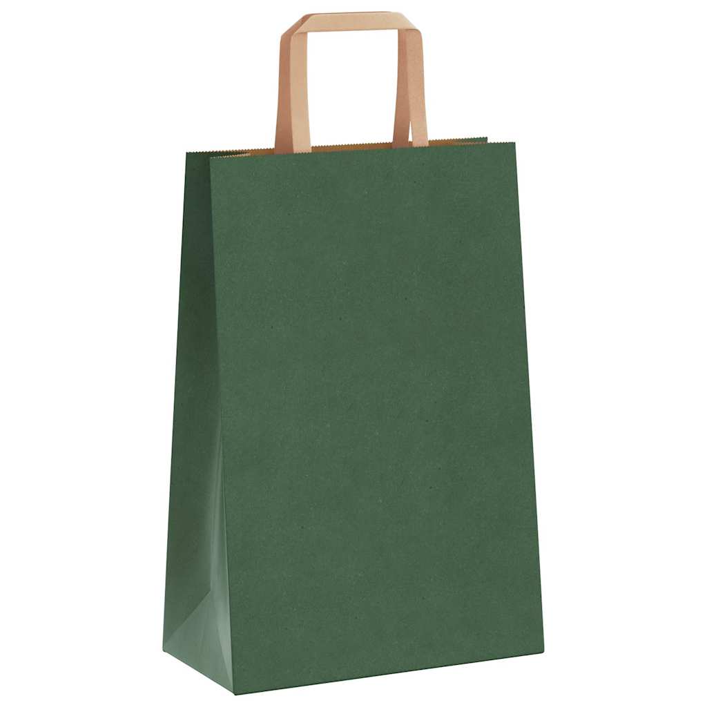 Paper Bags 250 pcs with Handles Green 21x11x31 cm