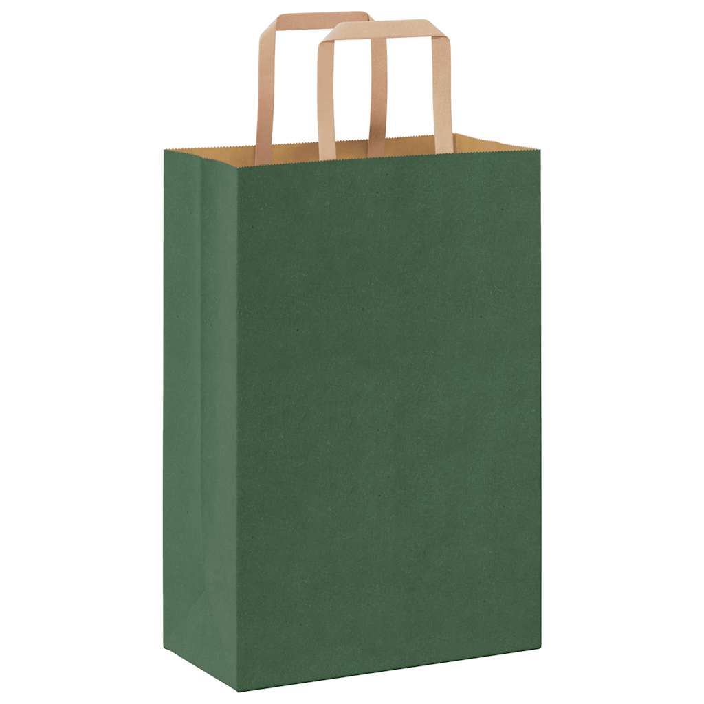 Paper Bags 250 pcs with Handles Green 21x11x31 cm