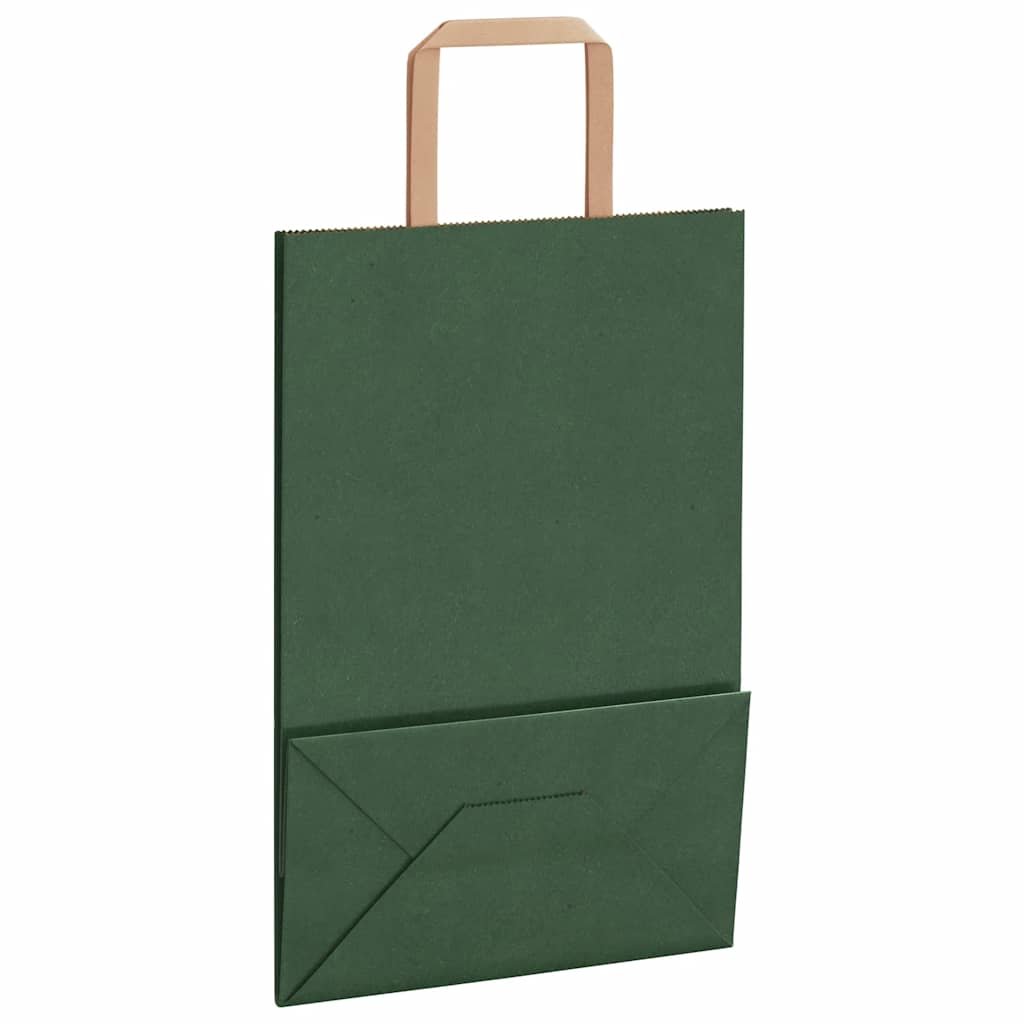 Paper Bags 250 pcs with Handles Green 21x11x31 cm