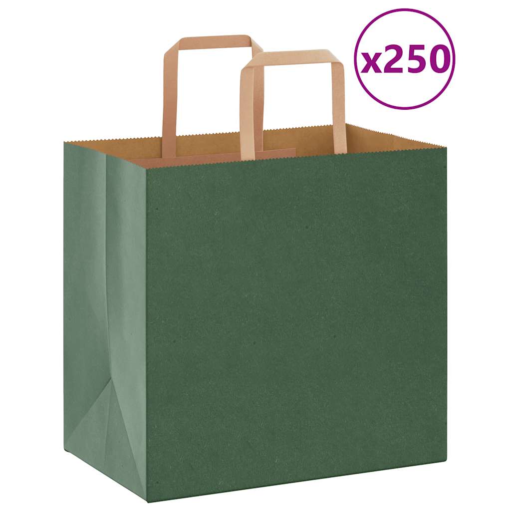 Paper Bags 250 pcs with Handles Green 26x17x25 cm