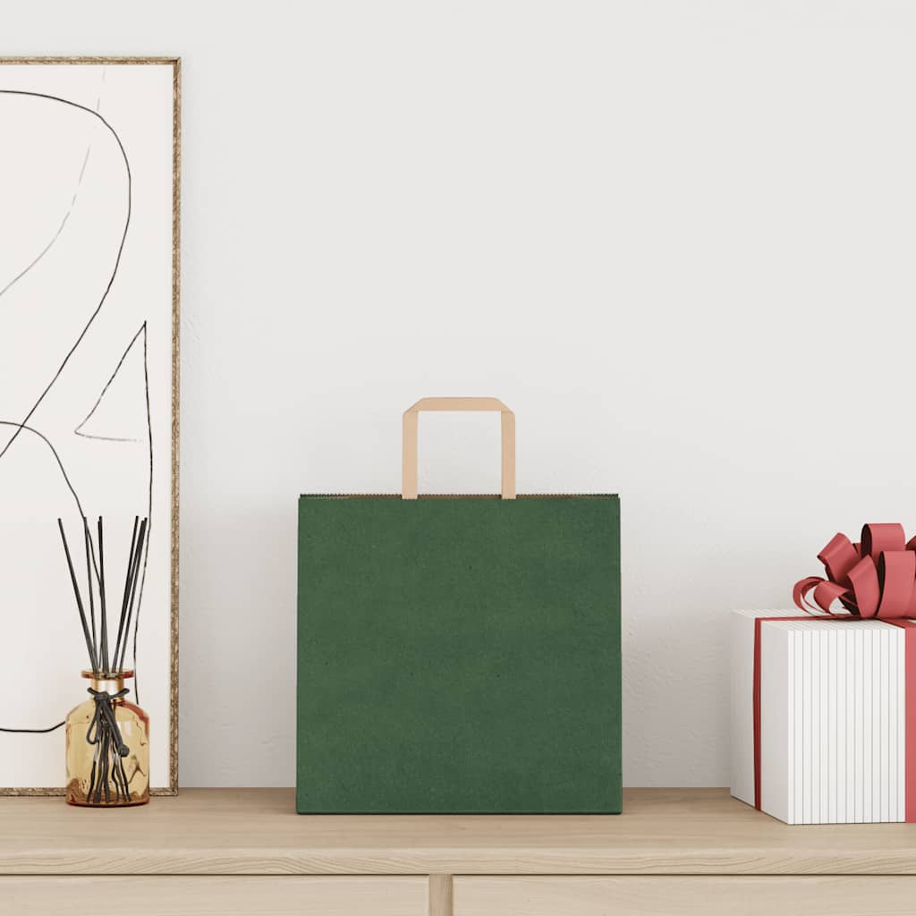 Paper Bags 250 pcs with Handles Green 26x17x25 cm