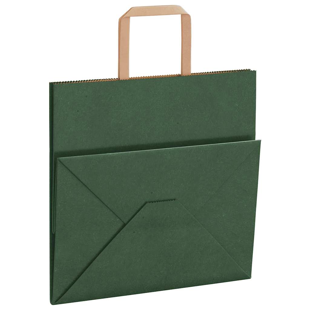 Paper Bags 250 pcs with Handles Green 26x17x25 cm