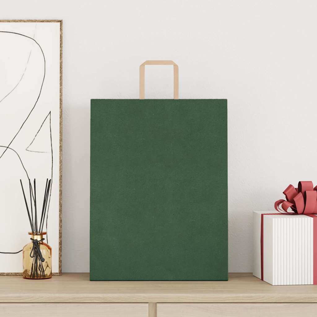 Paper Bags 250 pcs with Handles Green 32x12x42 cm