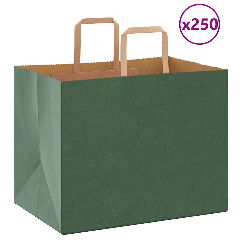 Paper Bags 250 pcs with Handles Green 32x22x24 cm