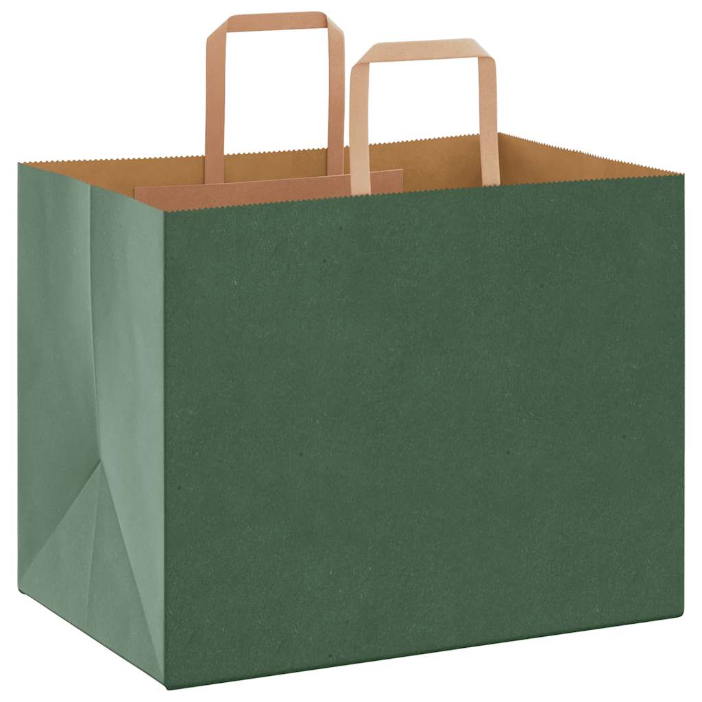 Paper Bags 250 pcs with Handles Green 32x22x24 cm