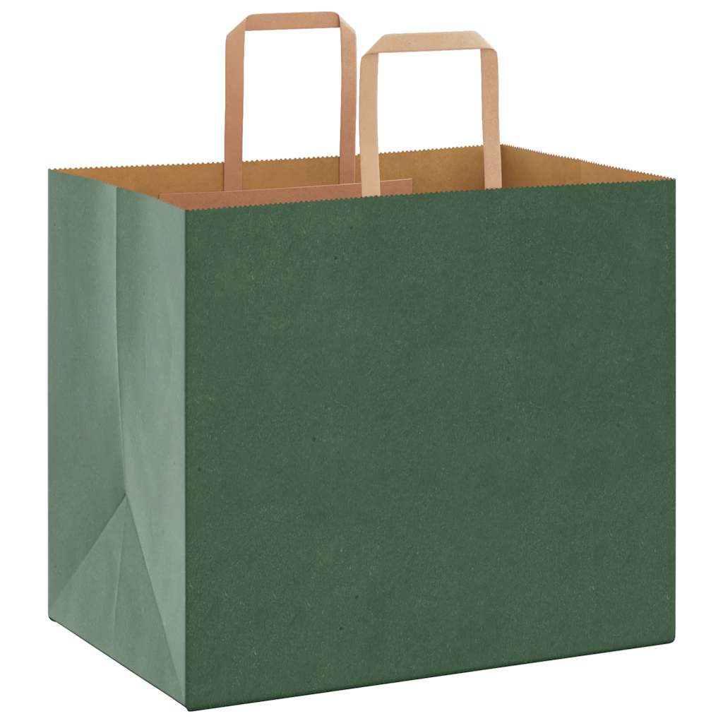 Paper Bags 250 pcs with Handles Green 32x22x28 cm