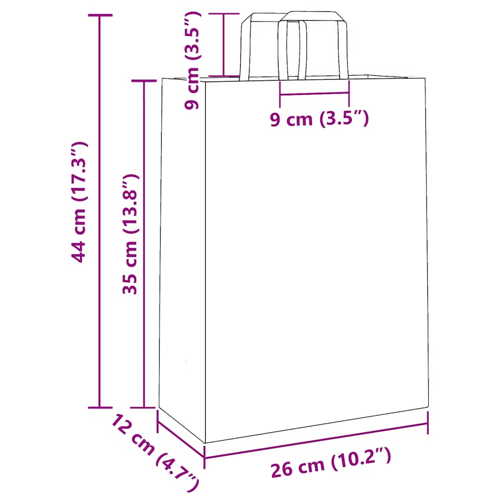 Paper Bags 250 pcs with Handles Red 26x12x35 cm