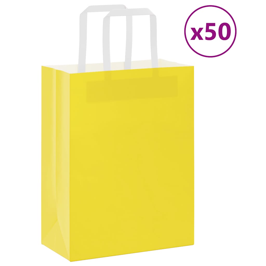 Paper Bags 50 pcs with Handles Yellow 21x11x28 cm