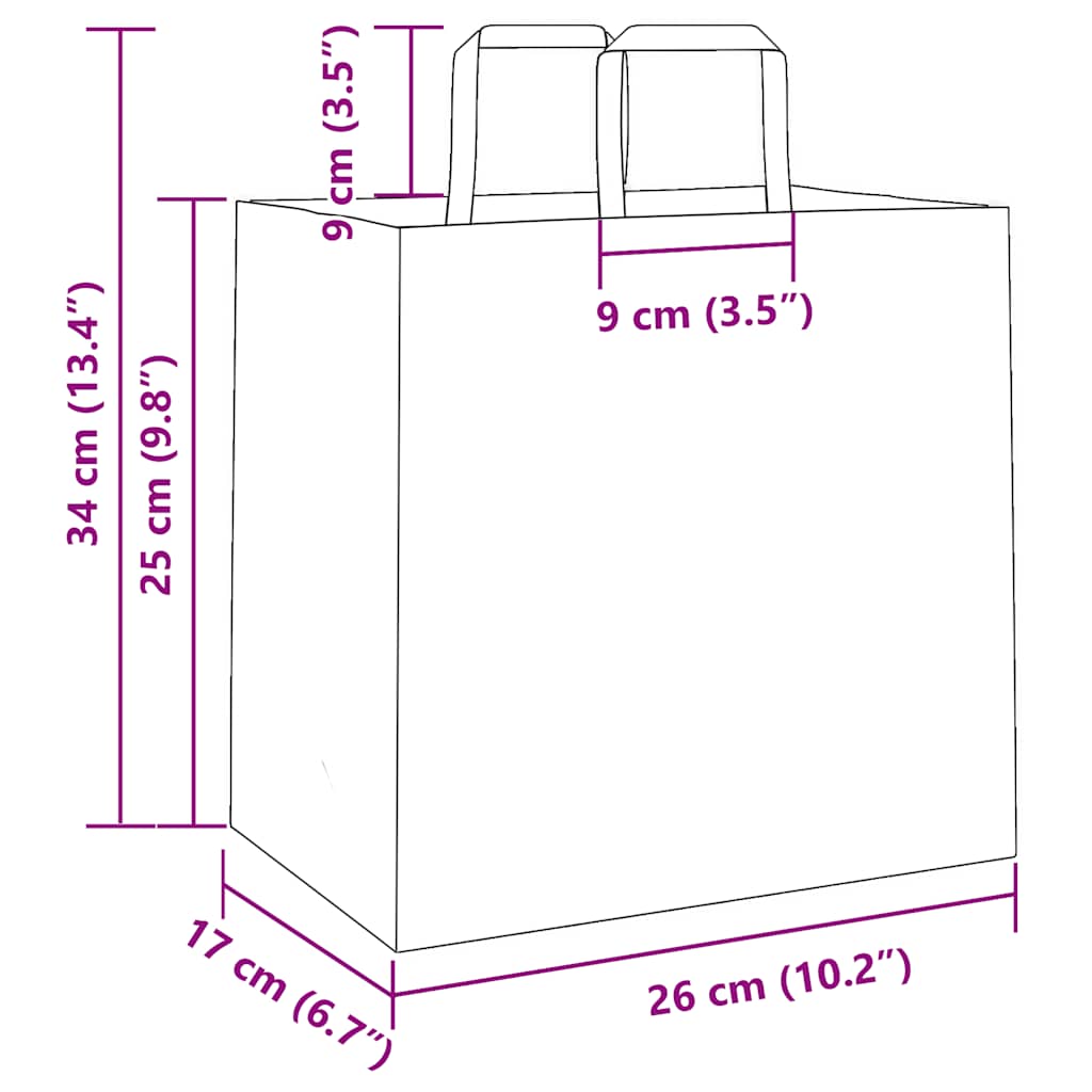 Paper Bags 50 pcs with Handles Yellow 26x17x25 cm