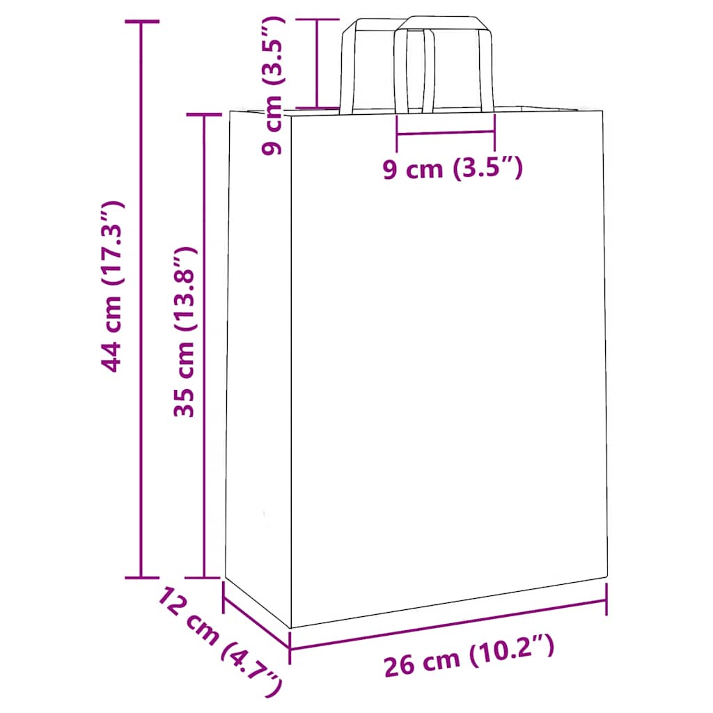 Paper Bags 250 pcs with Handles Yellow 26x12x35 cm