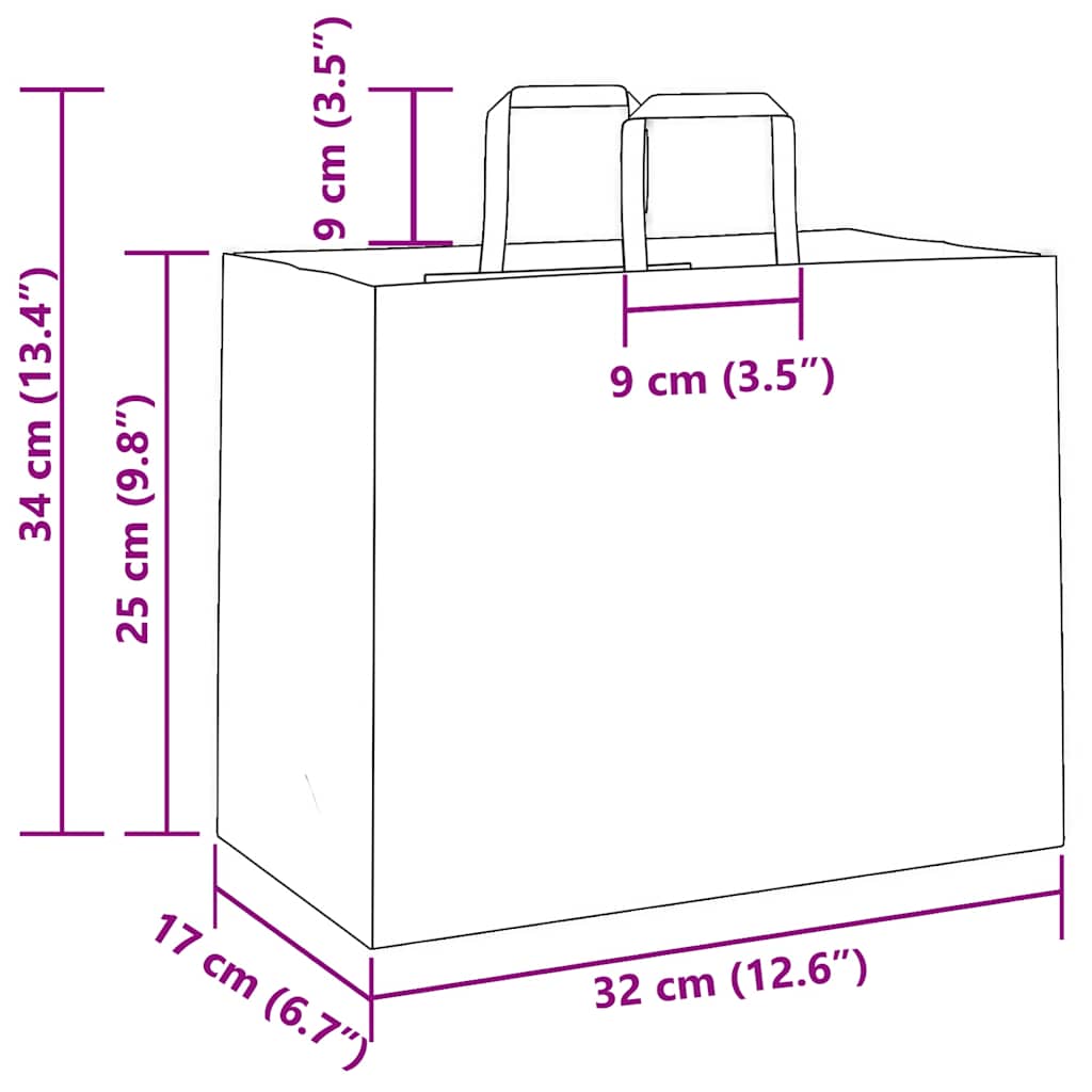 Paper Bags 250 pcs with Handles Yellow 32x17x25 cm