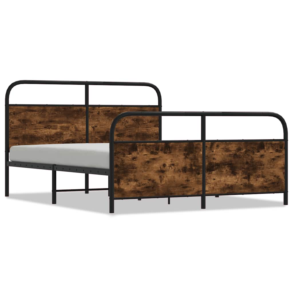 Metal Bed Frame without Mattress Smoked Oak 160x200 cm