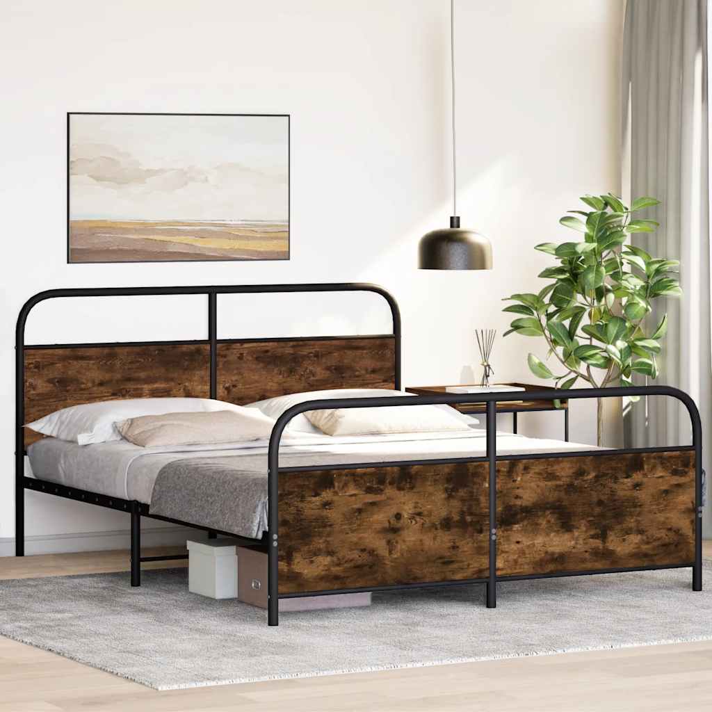 Metal Bed Frame without Mattress Smoked Oak 160x200 cm