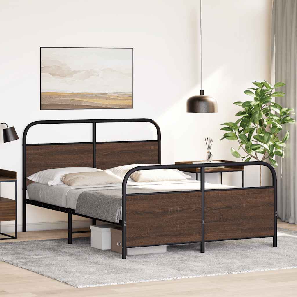 Metal Bed Frame without Mattress Brown Oak 137x190 cm