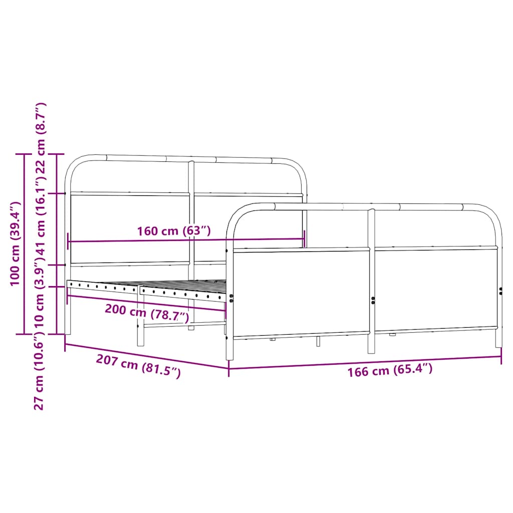 Metal Bed Frame without Mattress Brown Oak 160x200 cm