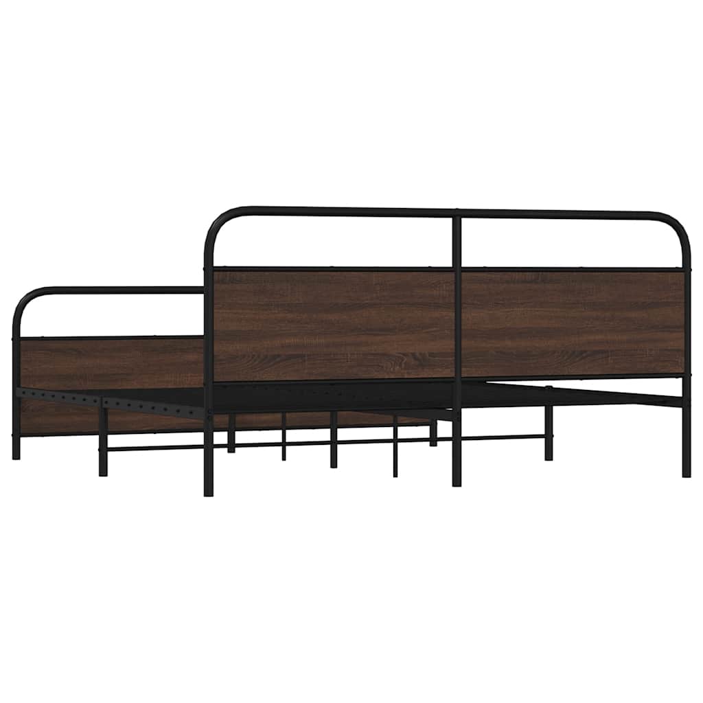 Metal Bed Frame without Mattress Brown Oak 193x203 cm