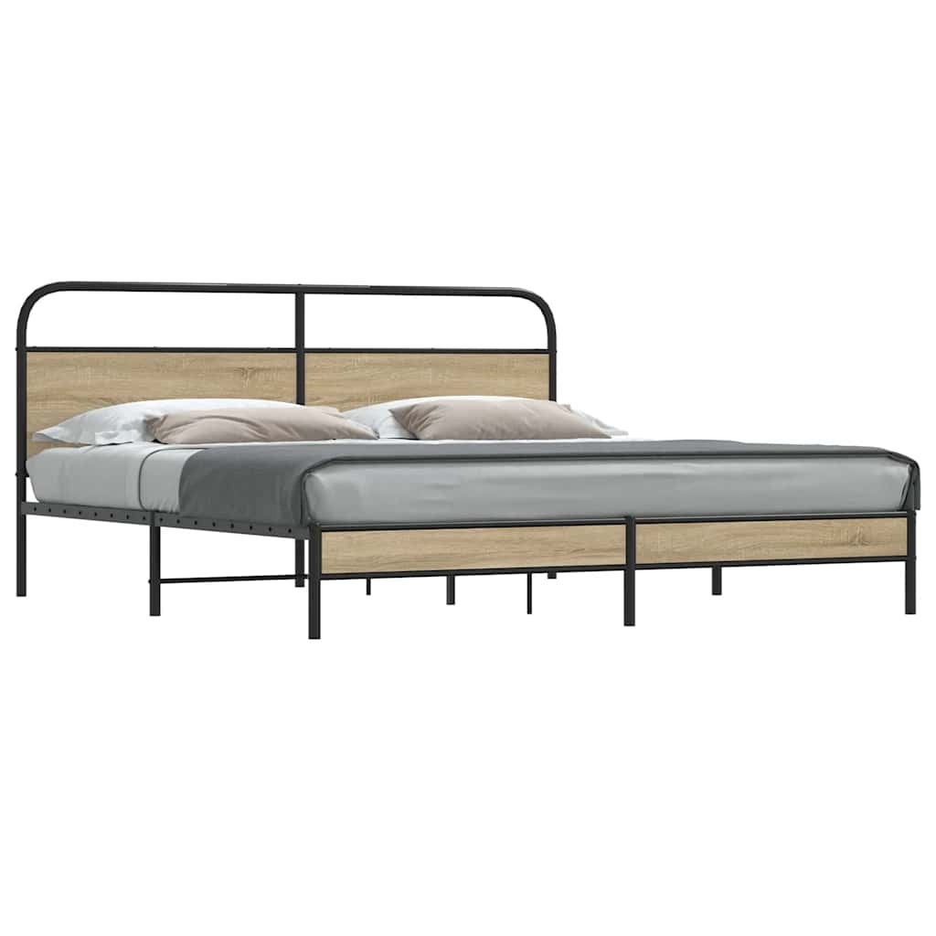Metal Bed Frame without Mattress Smoked Oak 180x200 cm Super King
