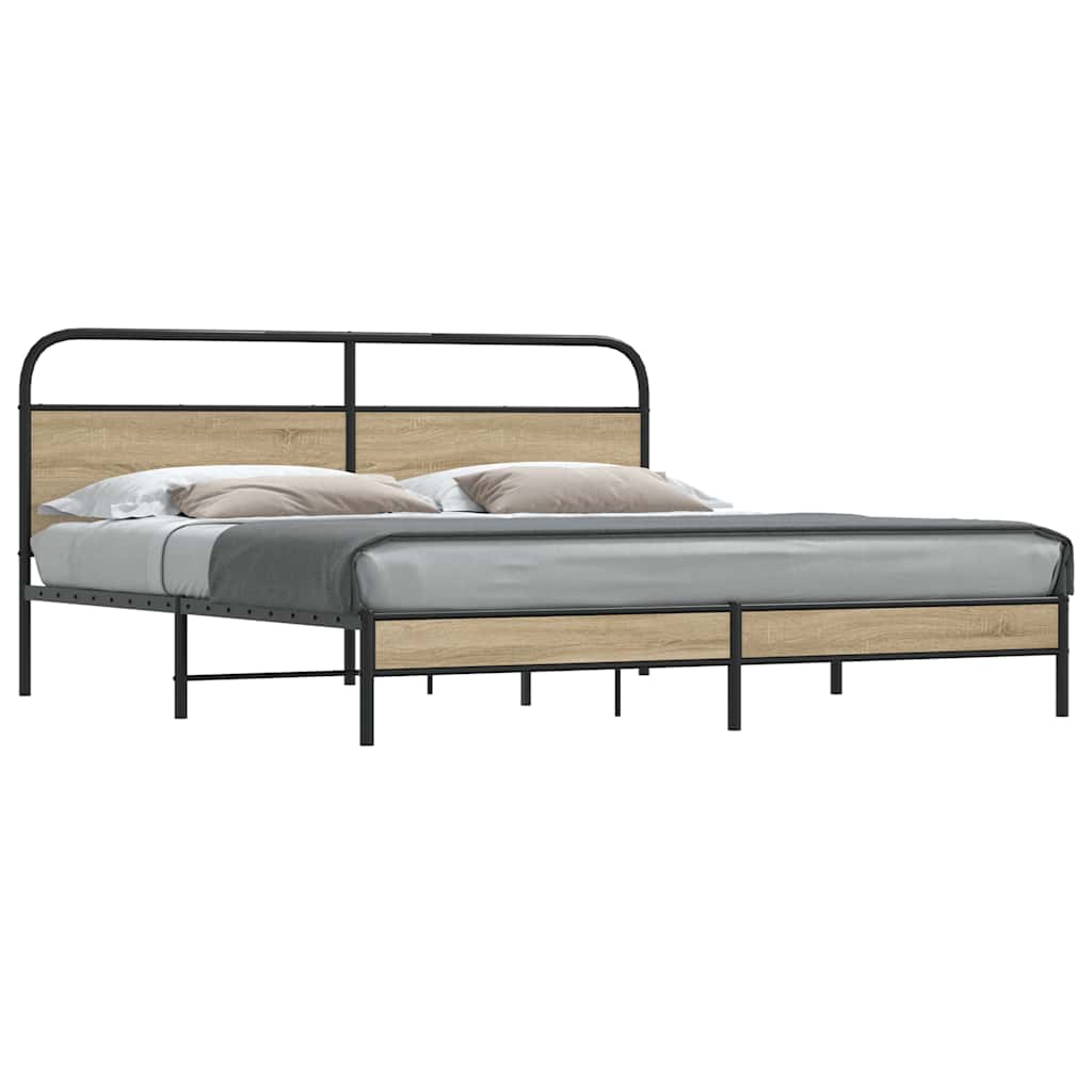 Metal Bed Frame without Mattress Smoked Oak 193x203 cm