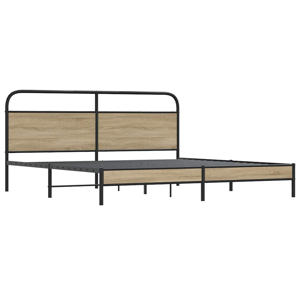 Metal Bed Frame without Mattress Smoked Oak 200x200 cm