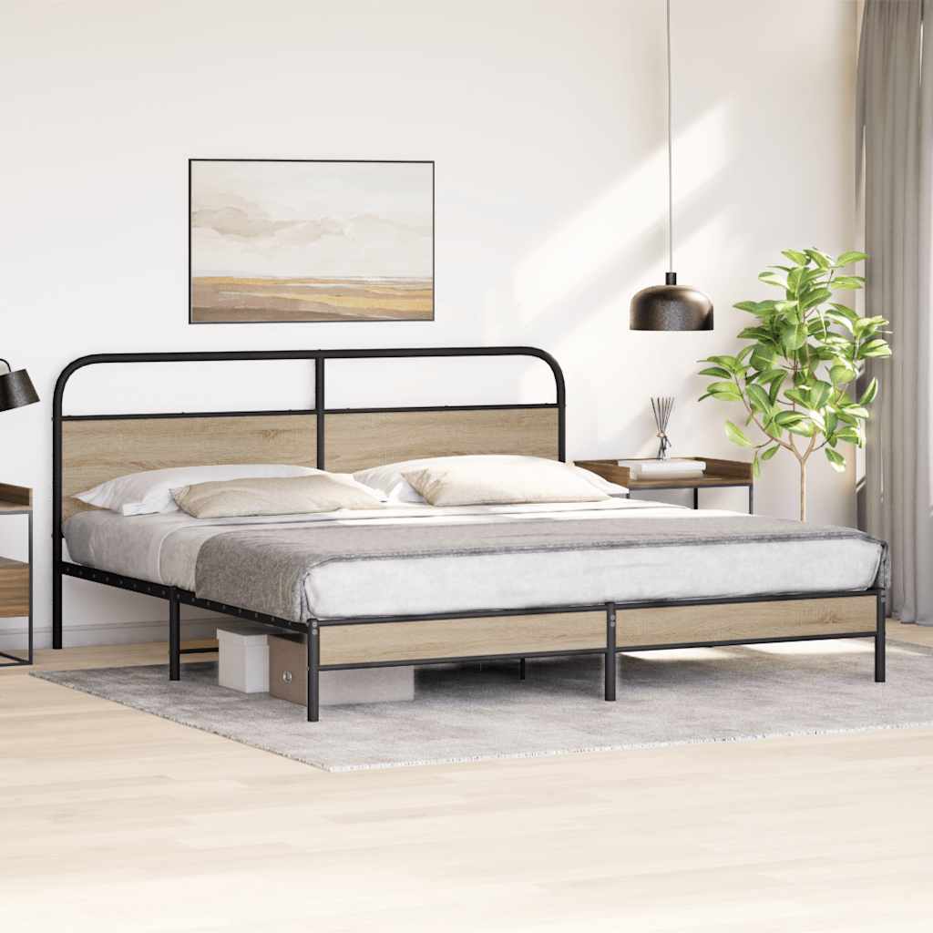 Metal Bed Frame without Mattress Smoked Oak 200x200 cm