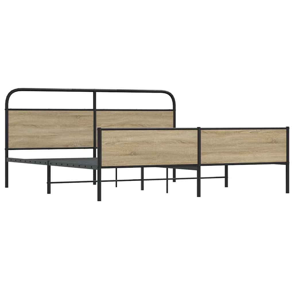 Metal Bed Frame without Mattress Smoked Oak 200x200 cm