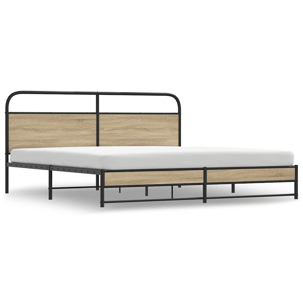 Metal Bed Frame without Mattress Smoked Oak 183x213 cm