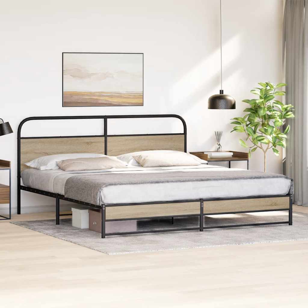 Metal Bed Frame without Mattress Smoked Oak 200x200 cm