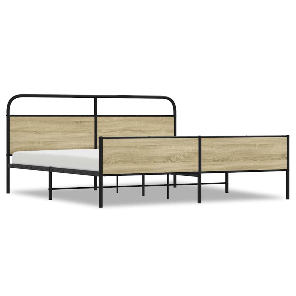 Metal Bed Frame without Mattress Sonoma Oak 180x200 cm Super King
