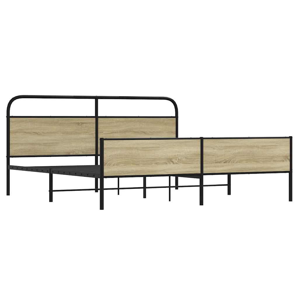 Metal Bed Frame without Mattress Sonoma Oak 180x200 cm Super King
