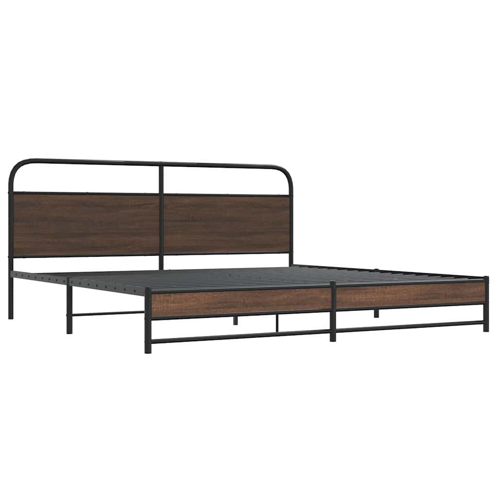 Metal Bed Frame without Mattress Brown Oak 193x203 cm