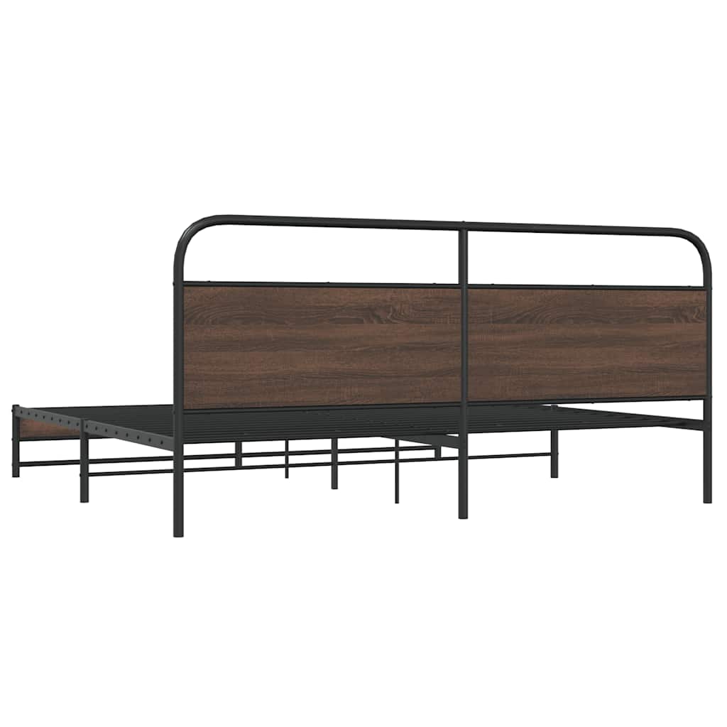 Metal Bed Frame without Mattress Brown Oak 193x203 cm
