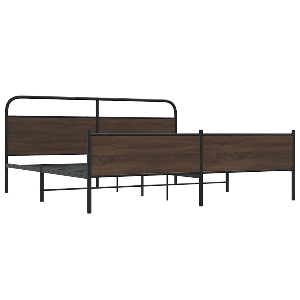 Metal Bed Frame without Mattress Brown Oak 180x200 cm Super King