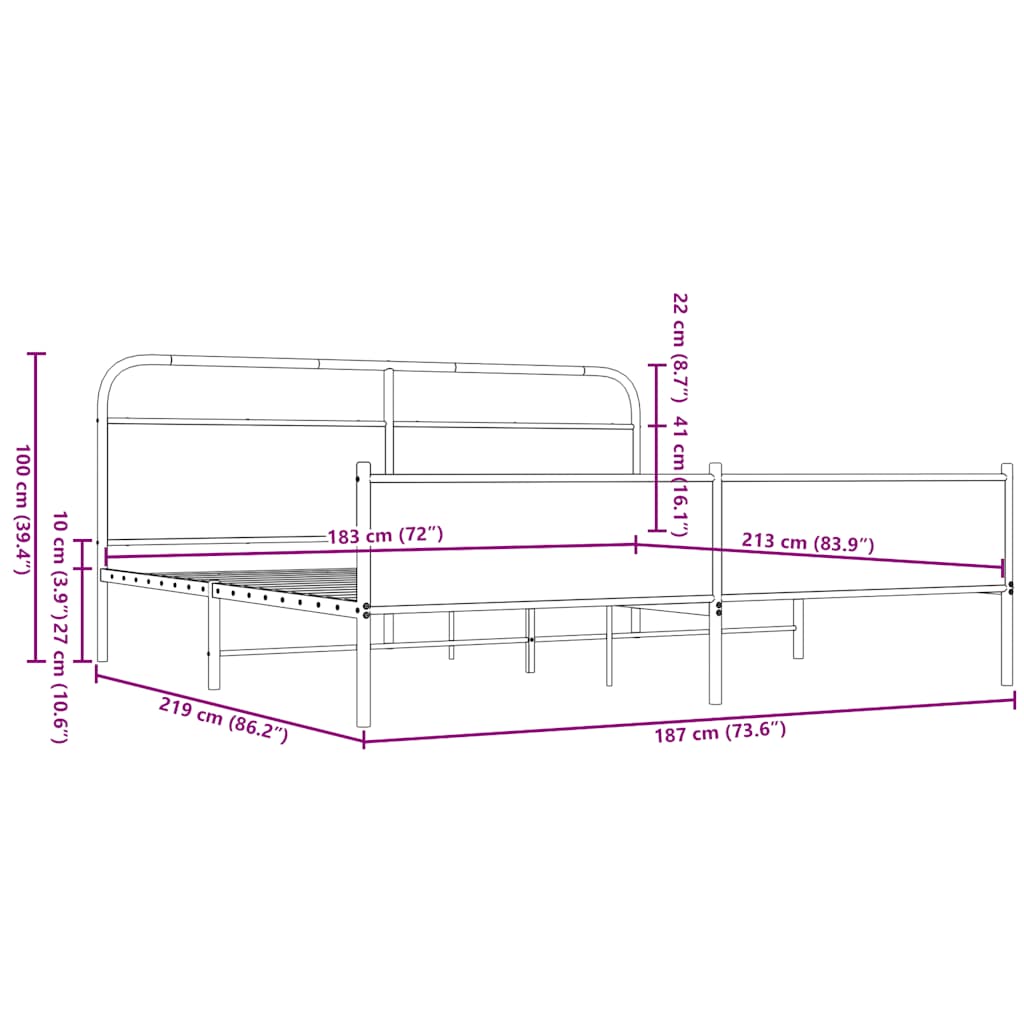 Metal Bed Frame without Mattress Brown Oak 183x213 cm