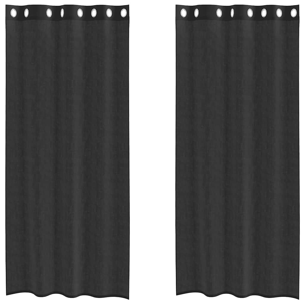 Voile Curtains with Grommets 2 pcs Black 140x225 cm